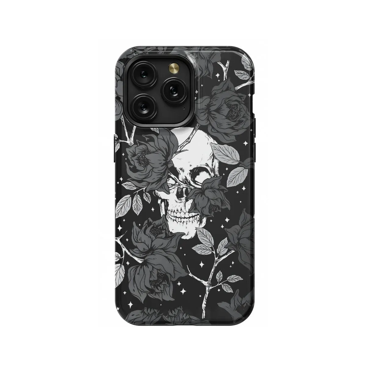 iPhone X Dark Witchy Skeleton Skull Flower Phone Case - Image 1