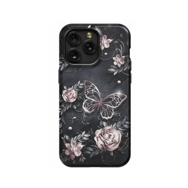 iPhone X Golden Butterfly with Flowers # Phone Case