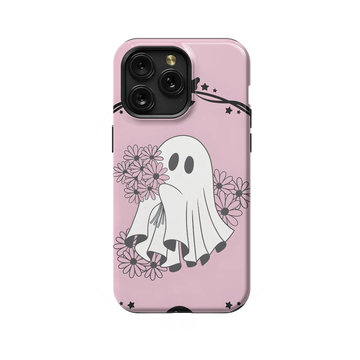 iPhone X Pink Flower Cute Ghost Halloween Phone Case - Image 1