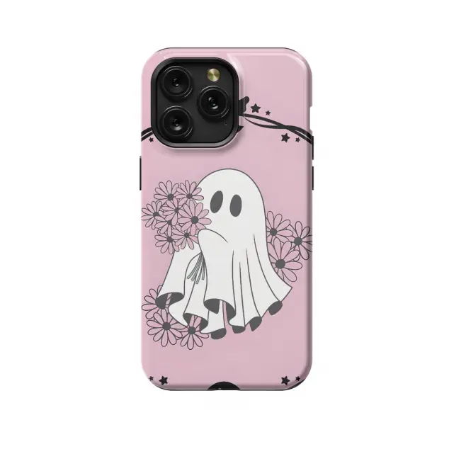 iPhone X Pink Flower Cute Ghost Halloween Phone Case