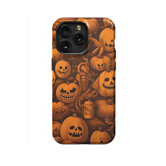 iPhone Xs Max Autumn Halloween Spooky Engraved Head Pumpkin Phone Case