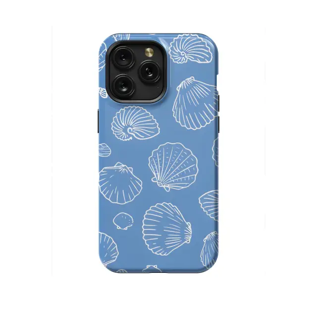 iPhone Xs Max Blue Hand Drawn White Sea Shells Phone Case