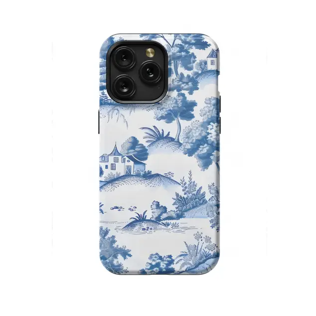iPhone Xs Max Blue House in Trees French Toile De Jouy Phone Case