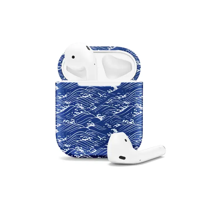 iPhone Xs Max Blue Japanese Seigaiha Wave AirPods AirPods AirPods AirPods AirPods Glossy Phone Case
