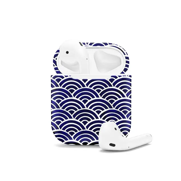 iPhone Xs Max Blue Japanese Seigaiha Wave AirPods AirPods AirPods AirPods AirPods Glossy Phone Case