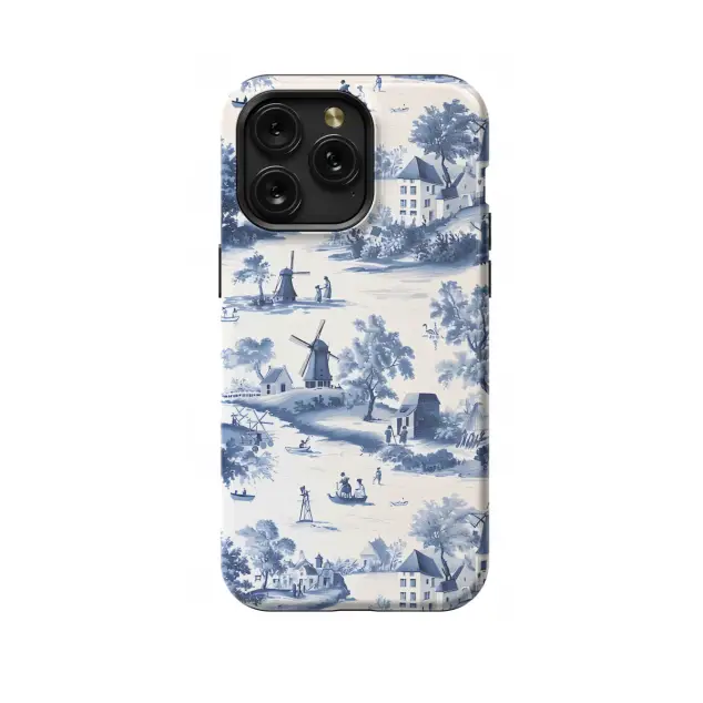 iPhone Xs Max Blue Windmill House Trees Toile De Jouy Phone Case