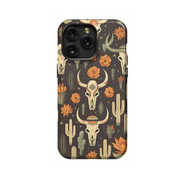 iPhone Xs Max Buffalo Skull and Cactus Wild Western Phone Case