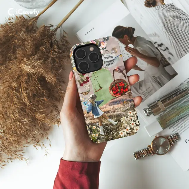 iPhone Xs Max Cow Girl Country Side Flower Collage Phone Case