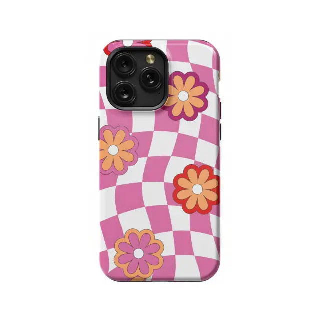 iPhone Xs Max Daisy Flower Checkerboard Phone Case
