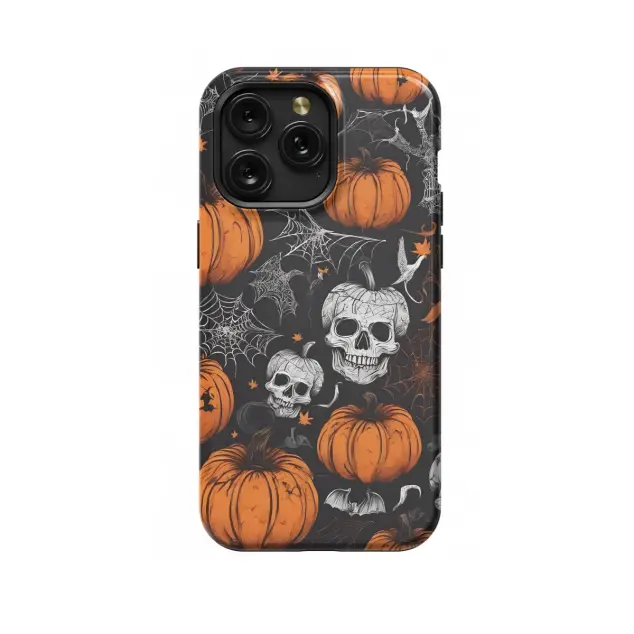 iPhone Xs Max Halloween Spider Web Bat Skeleton Pumpkin Fall Phone Case
