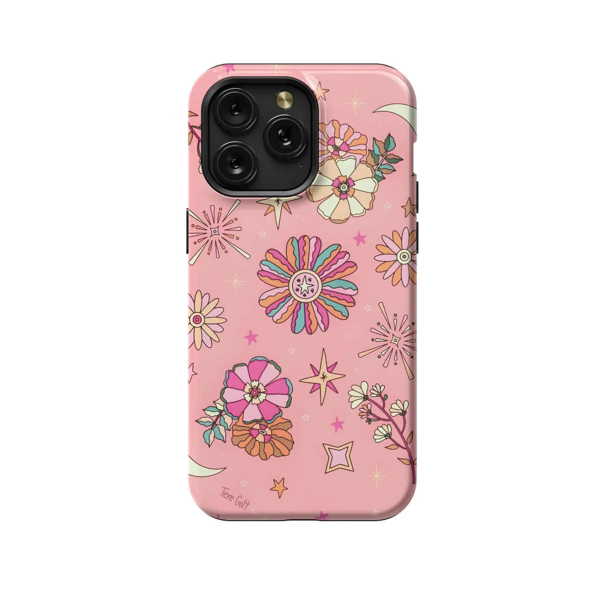 iPhone Xs Max Hippie Groovy Flower , , , , Protective, Shockproof, Slim, Durable, Flower Mandala, Retro, Woodstock Design Phone Case - Image 1