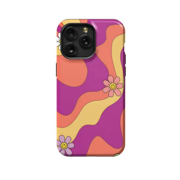 iPhone Xs Max Retro Groovy Flower Wavy Phone Case