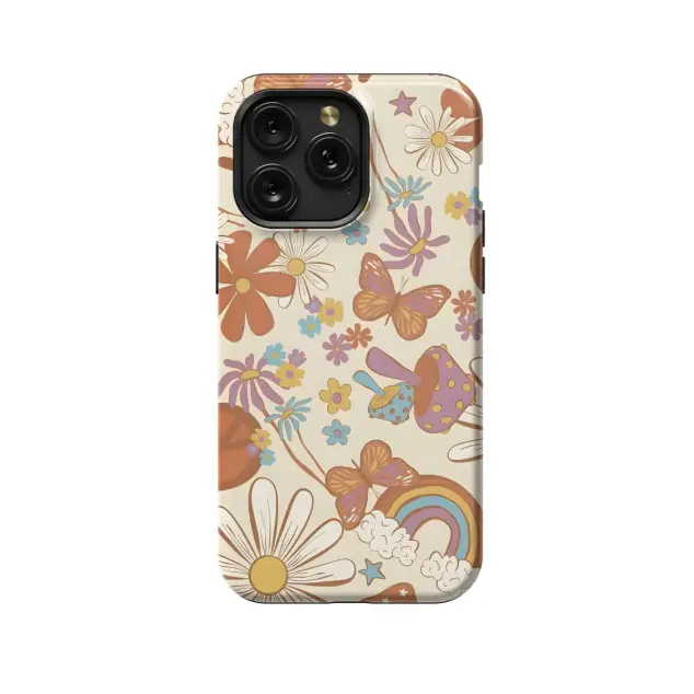 iPhone Xs Max Retro Groovy Hippie Floral Rainbow Trippy Phone Case