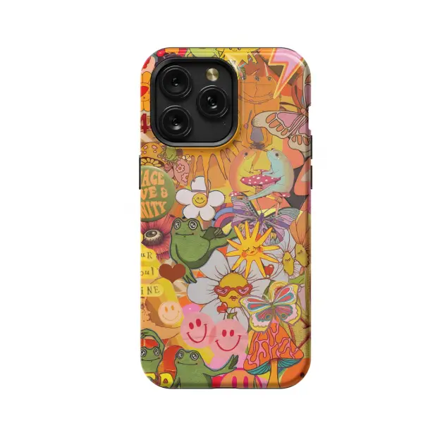 iPhone Xs Max Retro Groovy Hippie Floral Rainbow Trippy Phone Case