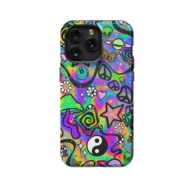 iPhone Xs Max Retro Groovy Hippie Floral Rainbow Trippy Phone Case