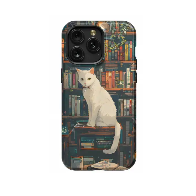 iPhone Xs Max Vintage White Cat Book Lover Library Phone Case