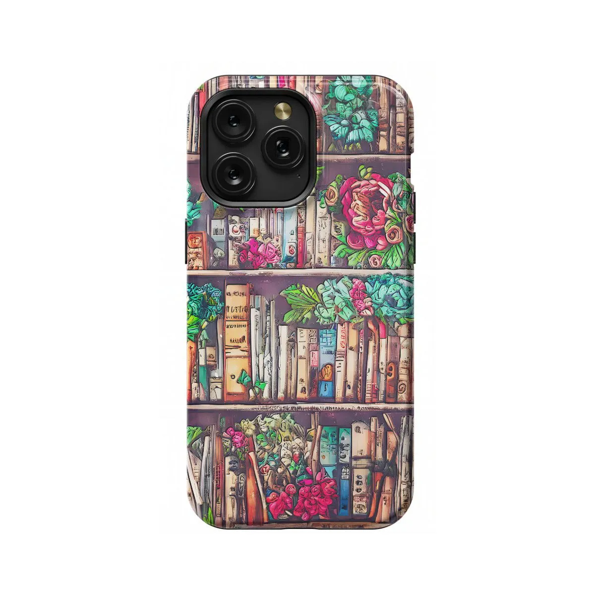iPhone Xs Book Lover Bookshelf Floral Flower Phone Case - Image 1