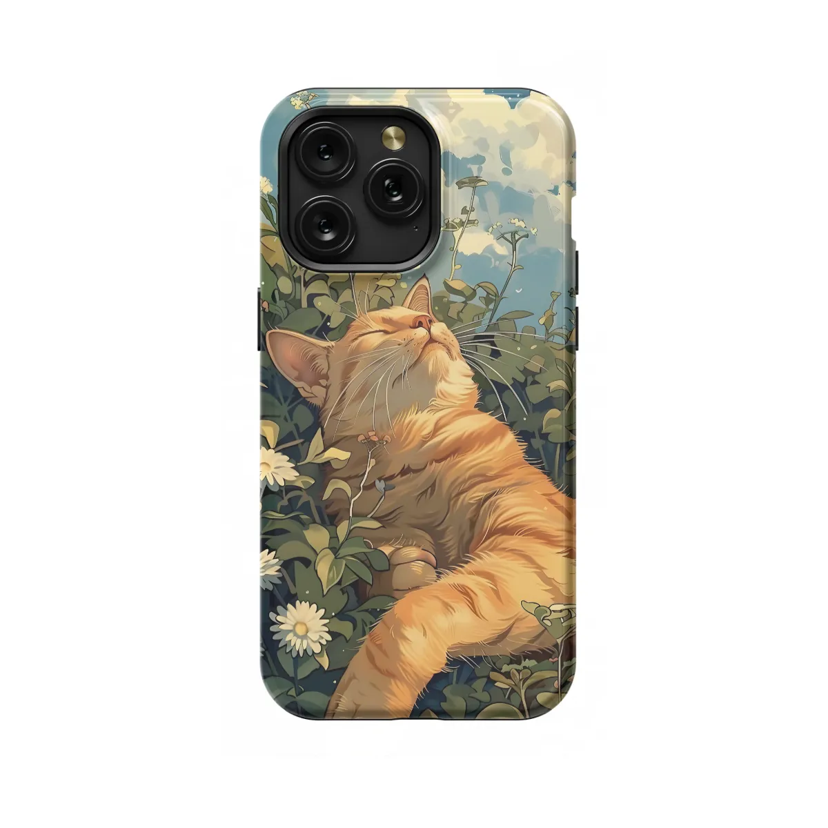 iPhone Xs Red Cat Wild Flower Phone Case - Image 1
