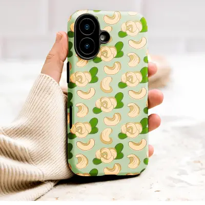 Illustrated Cashew Nut Pattern Botanical Sage Green Foodie Art Phone Case Cover for iPhone 17 Pro Max 16 15 13 Samsung S26 S25 Pixel 10118 - Image 1