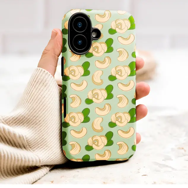 Illustrated Cashew Nut Pattern Botanical Sage Green Foodie Art Phone Case Cover for iPhone 17 Pro Max 16 15 13 Samsung S26 S25 Pixel 10118