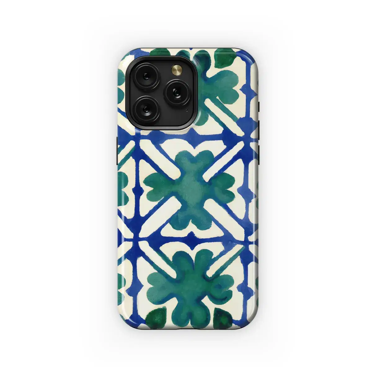 Indigo Green Moroccan Tile Print Phone Case iPhone Samsung Cover Pixel 3734 - Image 1