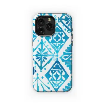 Indigo Moroccan Watercolor Print Phone Case iPhone Samsung Cover Pixel 3299 - Image 1