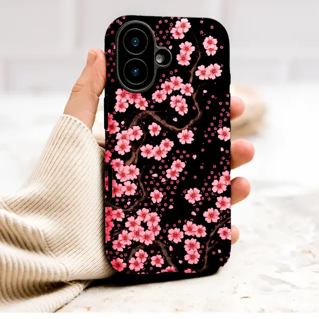 Japanese Cherry Blossom Dark Floral Art Phone Case Cover for iPhone 17 Pro Max 16 15 Plus 14 13 Mini Samsung S26 S25 Google Pixel 10 9 9701