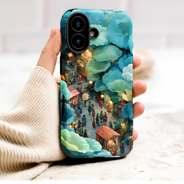 Japanese Lotus Night Market Ukiyoe Illustration Phone Case Cover for iPhone 17 Pro Max 16 15 Plus 14 13 Mini Samsung S26 S25 Pixel 10 9 9584