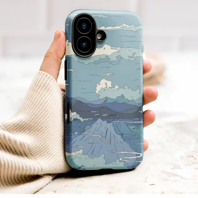 Japanese Mountain Art Blue Landscape Illustration Phone Case Cover for iPhone 17 Pro Max 16 15 13 Samsung S25 S24 Pixel 8992