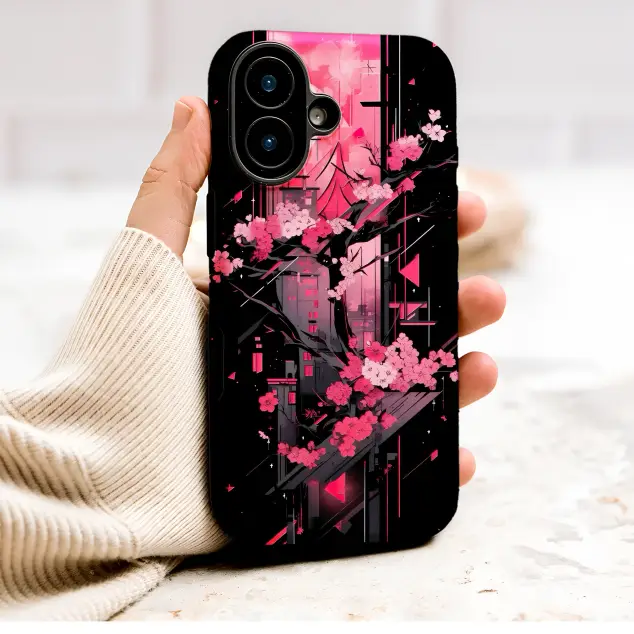 Japanese Nightscape Sakura Blossom Abstract Art Graphic Phone Case Cover for iPhone 17 Pro Max 16 15 13 Samsung S26 S25 Pixel 10104