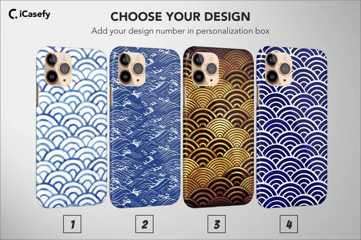 Japanese Seigaiha Wave Phone Case Blue Gold Cover - Image 1