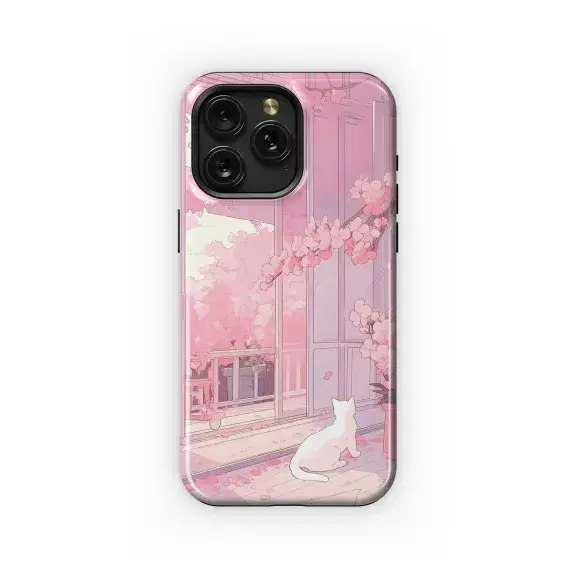 Japanese White Cat Cherry Blossom Sakura  Phone Case iPhone Samsung Cover Pixel 1907 - Image 1