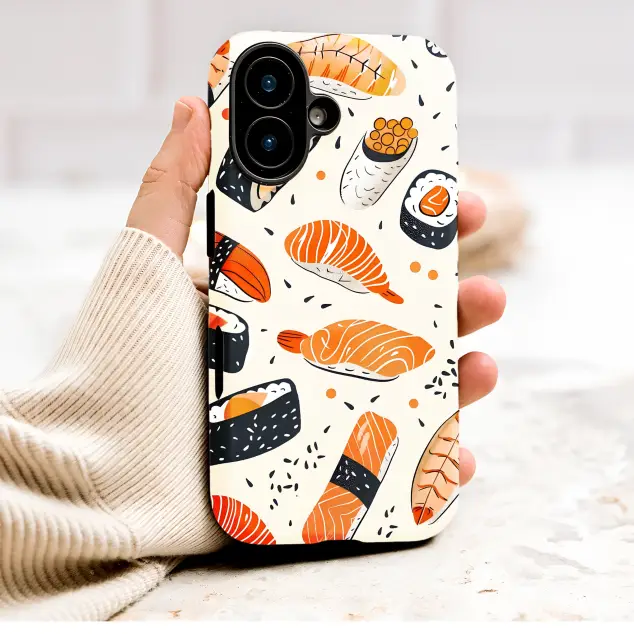 Kawaii Sushi Pattern Japanese Food Art Phone Case Cover for iPhone 17 Pro Max 16 15 Plus 14 13 Mini Samsung S26 S25 Google Pixel 10 9 9706