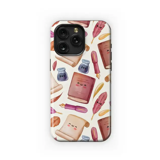 Kawaii Writing and Reading Pattern Phone Case iPhone Samsung Cover Pixel 5372