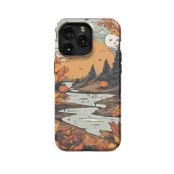 Landscape River Forest Autumn Nature Pumpkin Phone Case iPhone Samsung Pixel & More 604 - Image 1