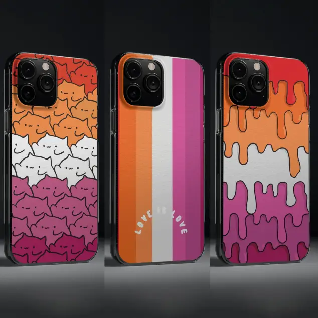 LGBT+ Lesbian Subtle Lineart Pride Phone Case, Bi Aesthetic Wavy Paint Cover