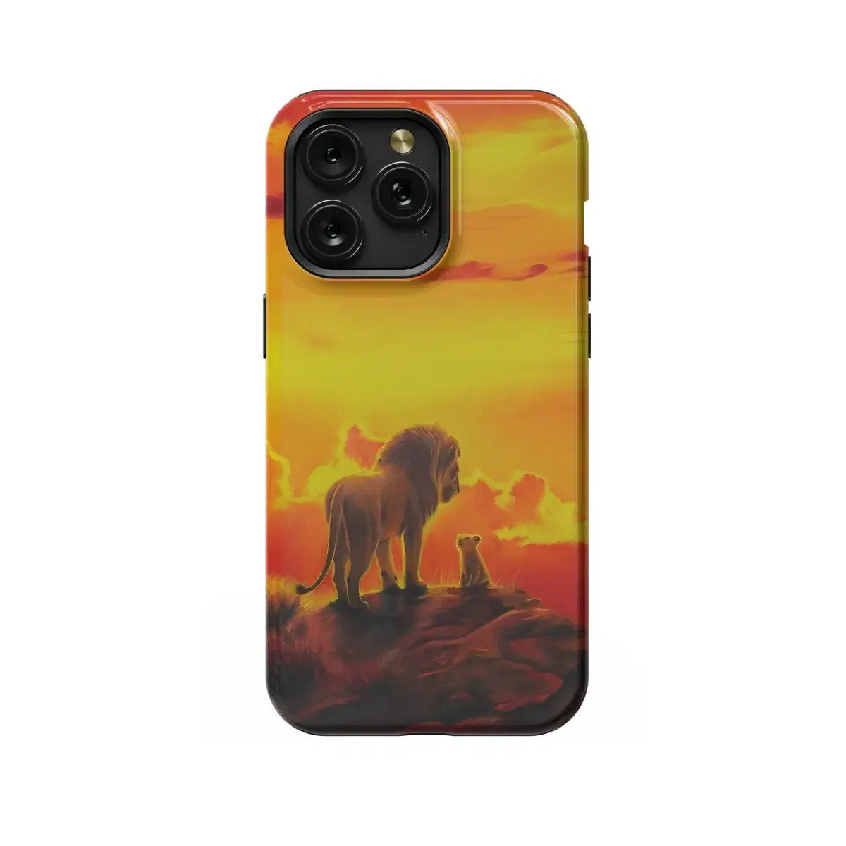 Lion with Small Lion Orange Sky Phone Case iPhone Samsung Pixel & More 282 - Image 1