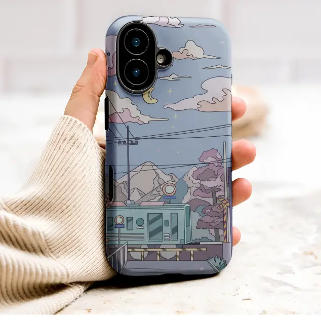 Lofi Anime Train Night Scene Aesthetic Illustration Phone Case Cover for iPhone 17 Pro Max 16 15 13 Samsung S25 S24 Pixel 8990