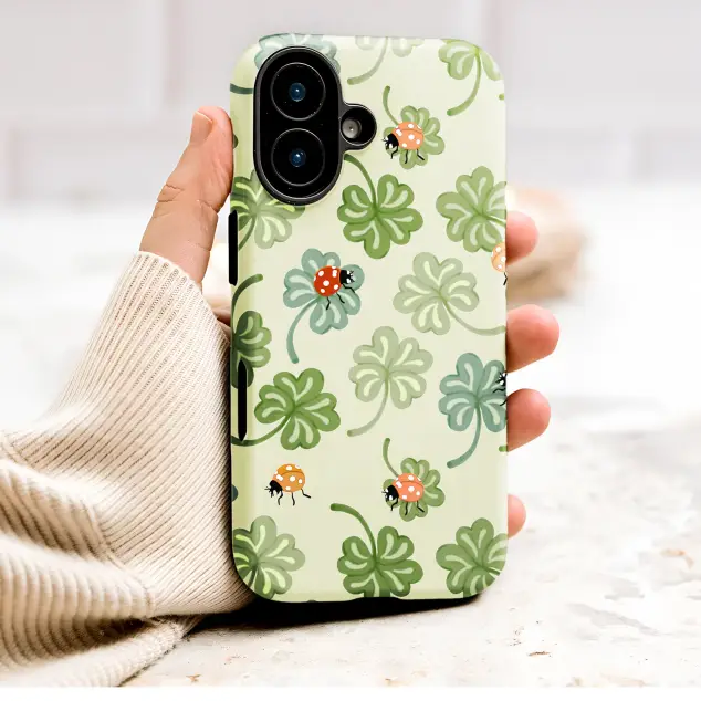 Lucky Clover Ladybug Garden Art Print Phone Case Cover for iPhone 17 Pro Max 16 15 Plus 14 13 Mini SE Samsung S26 S25 Google Pixel 10 9 9679