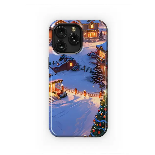 Magical Christmas Village Night Scene Illustration Phone Case Cover for iPhone 17 Pro Max 16 15 13 Samsung S25 S24 Pixel 8554