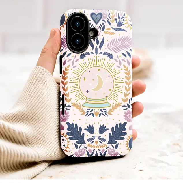 Magical Crystal Ball Celestial Sun Moon Floral Art Phone Case Cover for iPhone 17 Pro Max 16 15 13 Samsung S26 S25 Pixel 9949