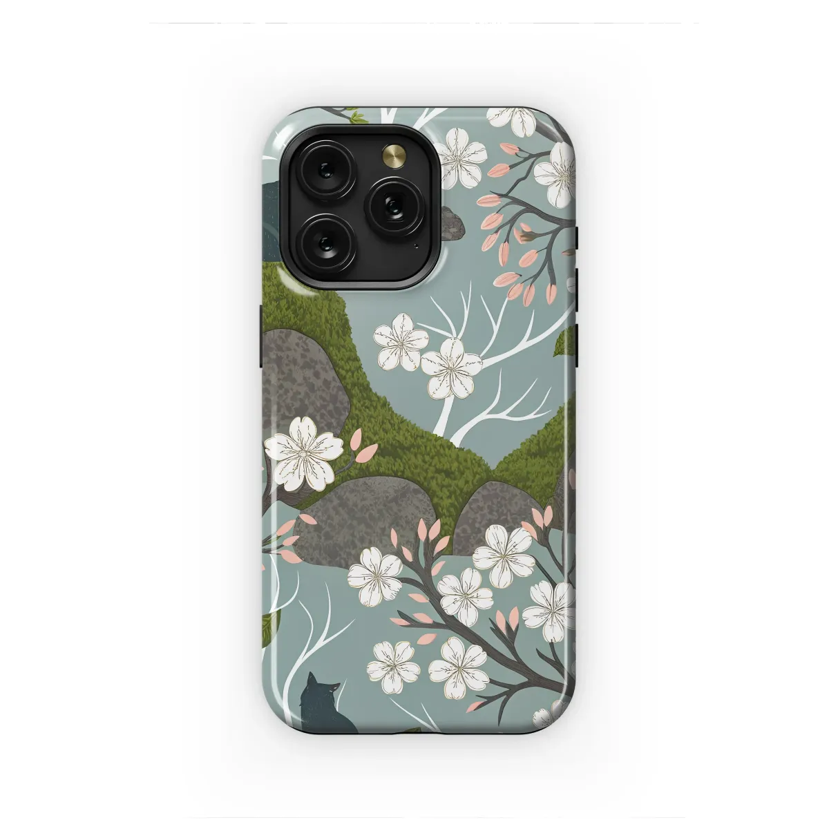Midnight Cat in Cherry Blossom Grove Phone Case iPhone Samsung Cover Pixel 7389 - Image 1