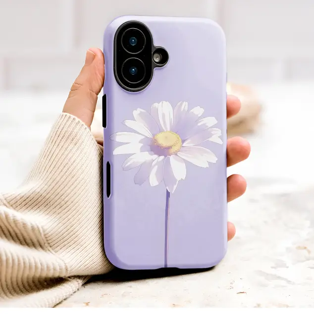 Minimalist Daisy Flower Lavender Illustration Phone Case Cover for iPhone 17 Pro Max 16 15 Plus 14 13 Mini Samsung S25 S24 Pixel 10 9 8985