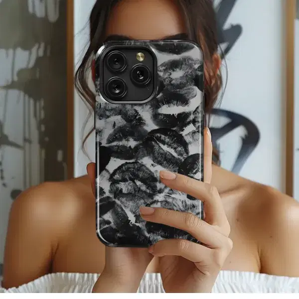 Monochrome Kiss Marks Phone Case iPhone Samsung Cover Pixel 5779 - Image 1