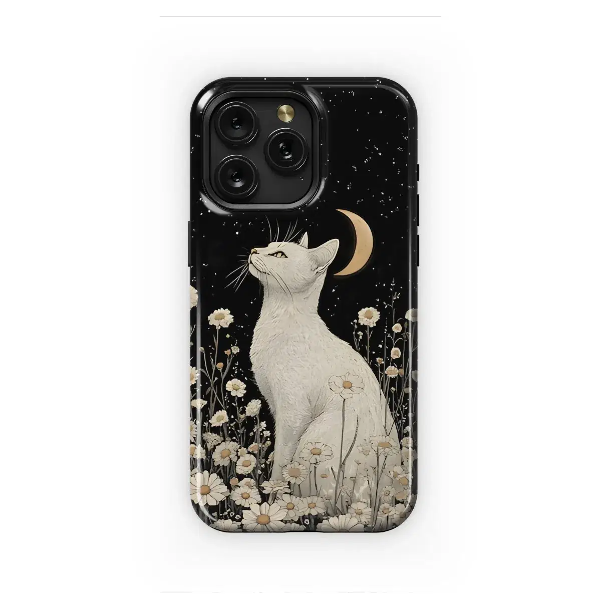 Moonlit Cat Among Daisies Phone Case iPhone Samsung Cover Pixel 5249 - Image 1