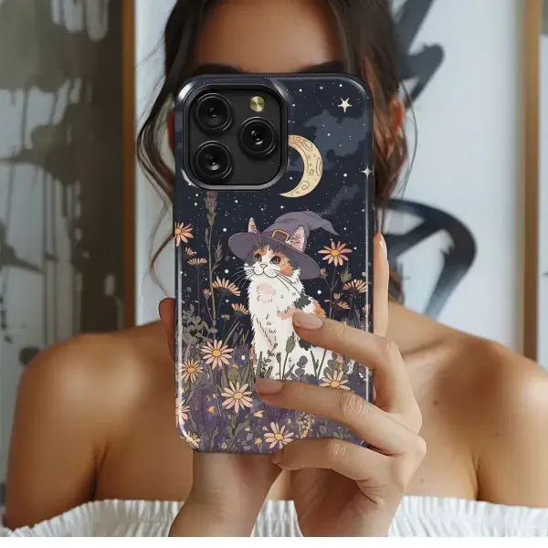 Moonlit meadow with woman silhouette Phone Case iPhone Samsung Cover Pixel 5242 - Image 1