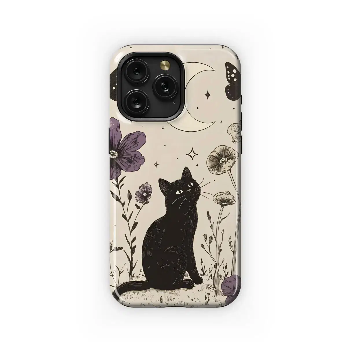 Mystical Cat Moon and Flowers Phone Case iPhone Samsung Cover Pixel 5445 - Image 1