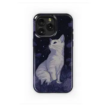 Mystical Night White Cat Phone Case iPhone Samsung Cover Pixel 3712 - Image 1