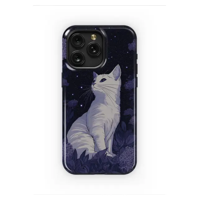 Mystical Night White Cat Phone Case iPhone Samsung Cover Pixel 3712