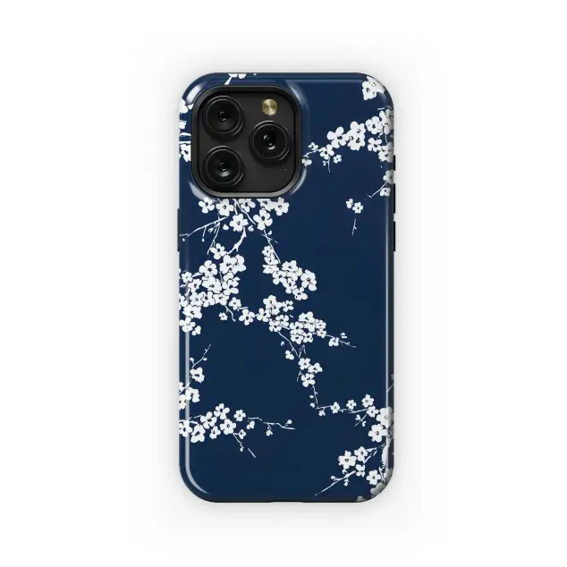 Navy Cherry Blossom Pattern Phone Case iPhone Samsung Cover Pixel 5339